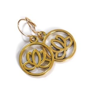 Polished Brass Lotus Flower Earrings